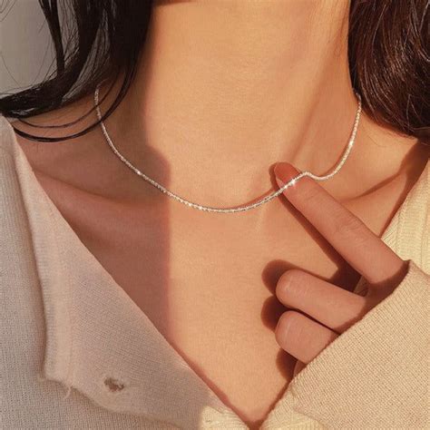 popular silver colour sparkling clavicle chain choker necklace collar