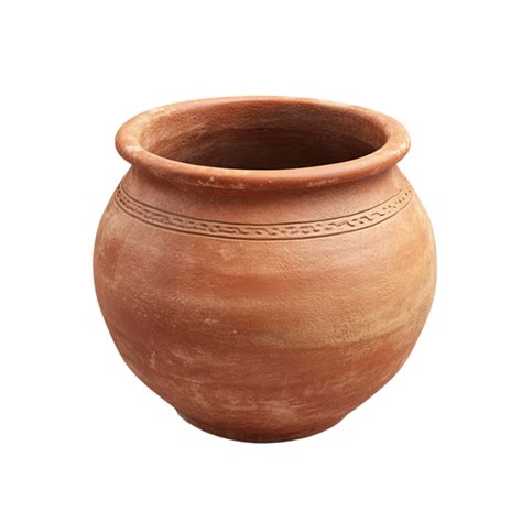 traditional earthen clay pot  rounded shape  transparent