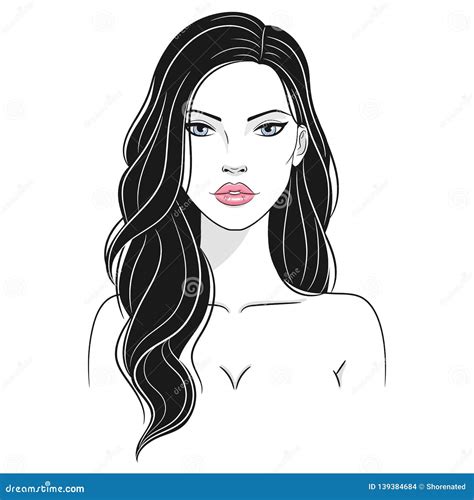 Vector Illustration of a Beautiful Young Nude Woman with Long Hair