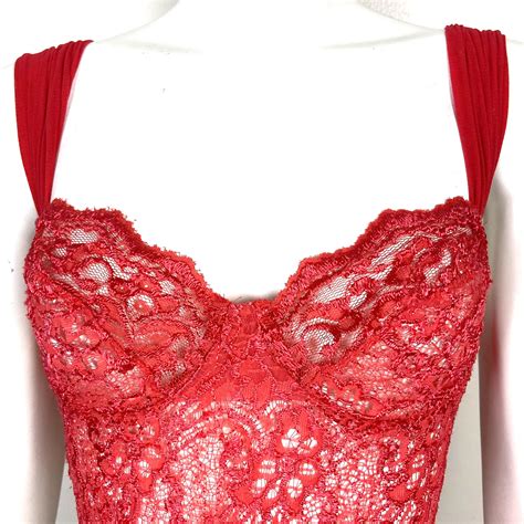 Vintage 80s/90s Lingerie Teddy Thong G String 36b Sheer Red Lace By