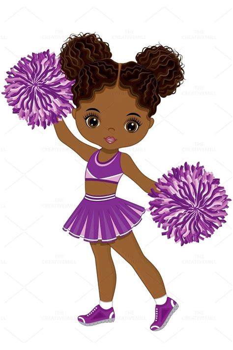 Black Cheerleader Clipart Vector Pom Pom Clipart, Sport Clipart, Purple ...