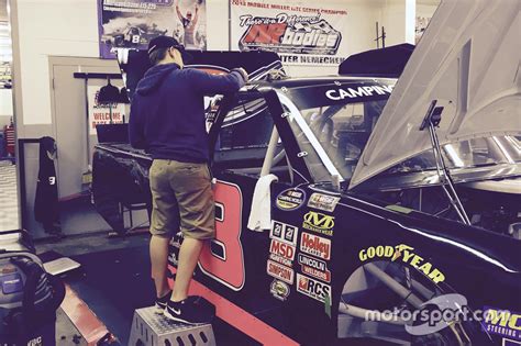 John Hunter Nemechek works on his truck at NEMCO Motorsports shop tour