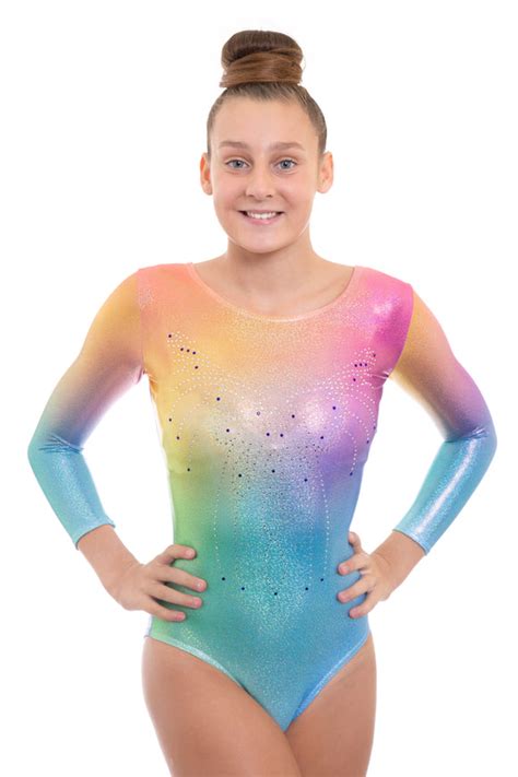 Radiant Rainbow Holographic Deluxe Long Sleeve Gymnastics Leotard ...