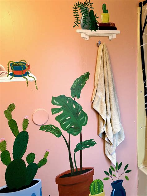 Full Bathroom Potted Plant Mural — Caleigh Bird Art