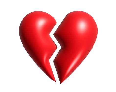 Red love heart broken in two 3D icon, breaking heart, brokenhearted