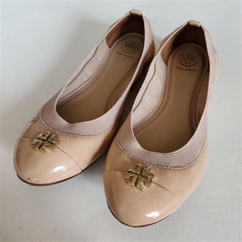 Tory Burch Caroline Nude Patent Leather Flats 9M With… - Gem