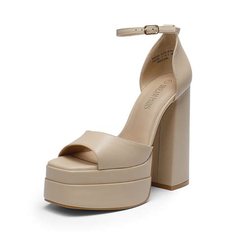 DREAM PAIRS Nude High Heels Chunky Block Platform Heels for Women Ankle