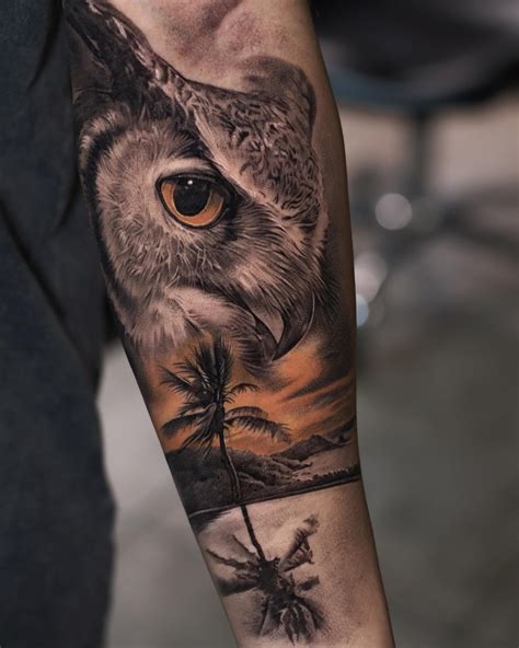 Owl In Tree Tattoo