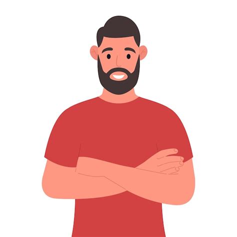 Premium Vector | Smiling bearded man keeping arms crossed cartoon character vector illustration