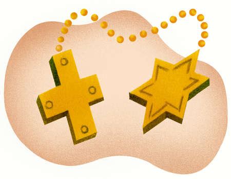 Stock Illustration - Cross and Star of David on same chain