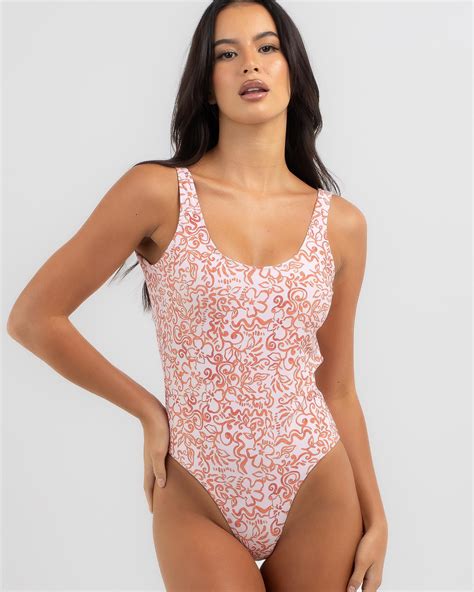 Shop Rhythm Islander Floral Scoop Neck One Piece Swimsuit In Coral
