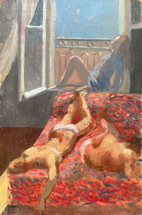 Bernadette Kelly - Modern French Oil Painting Two Reclining Nudes on a