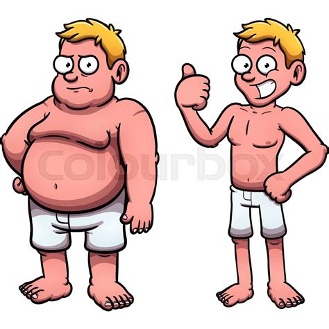Cartoon Body Transformation Fat Man To Skinny Man | Stock vector