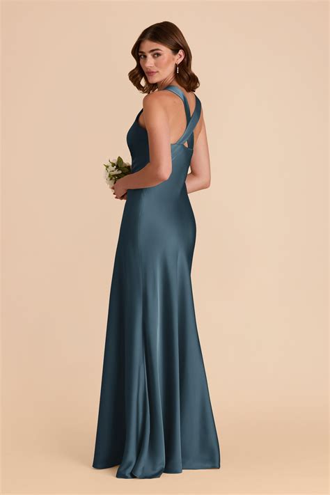 Veronica Dark Teal Matte Satin Dress | Birdy Grey