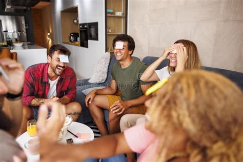 friends  fun playing charades stock image image  group