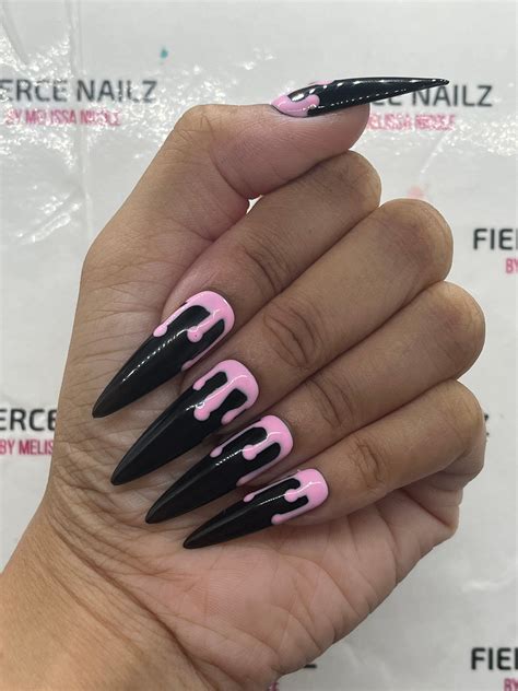 Pink Drip Press on Nails Black Nails Halloween Nails Drip Press on ...