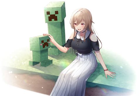 Download Minecraft Creeper With Anime Girl Background | ManyBackgrounds.com