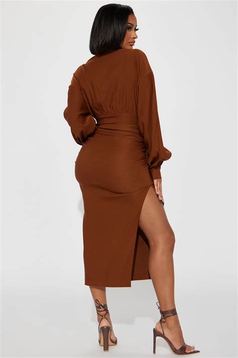 Elise Ruched Midi Dress - Rust | Fashion Nova