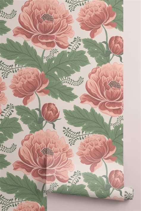 Pink & Green Vintage Floral Pattern Wallpaper - Hovia | Hovia