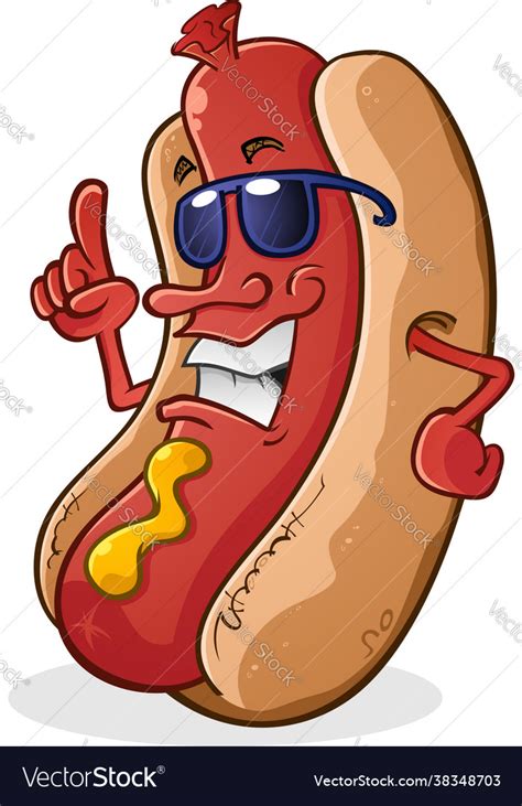 Hot dog sunglasses cartoon character Royalty Free Vector