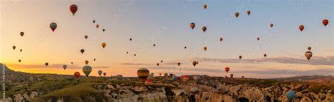 Sunrise with hot air balloons in Cappadocia, Turkey balloons in ...