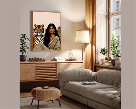 Indian Baddie Art, Indian Art, Indian Woman With Tiger Art, Tiger Print