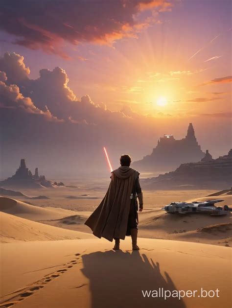 Sunset on Tatooine Lone Jedi and Xwing Silhouette | Wallpaper Bot