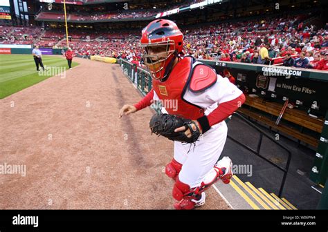 st louis cardinals catcher yadier molina takes   home plate
