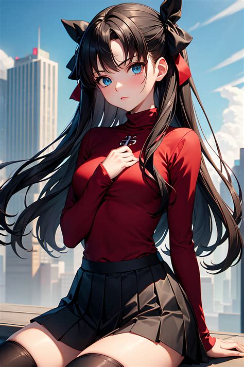 Anime girl sitting on a ledge with her hands on her hips - SeaArt AI