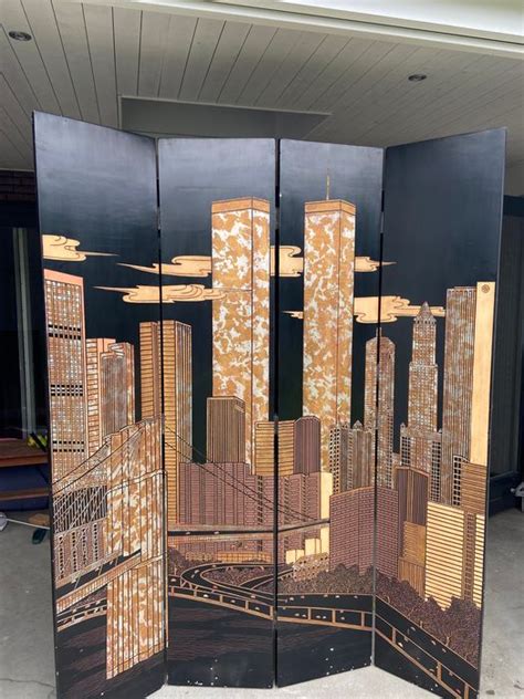 Folding screen - Wood - Manhattan Twin Towers - Skyline - Catawiki