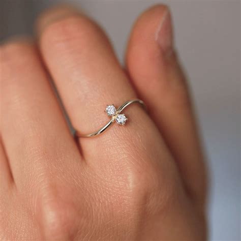 Diamonds Ring / Double Diamond Ring / Twin Diamond Ring / Minimalist ...