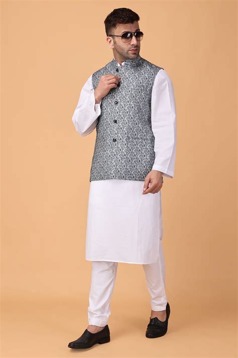 Buy Kurta Pajama Sadri & White Kurta Pajama With Jacket - Apella