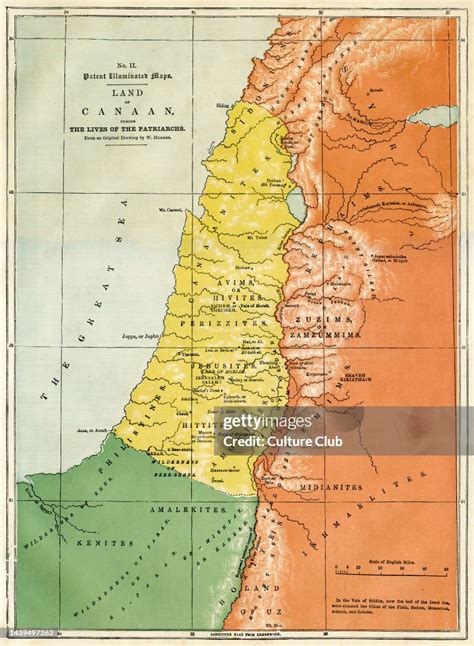 Map showing lands of Canaan and territories of Biblical tribes. From