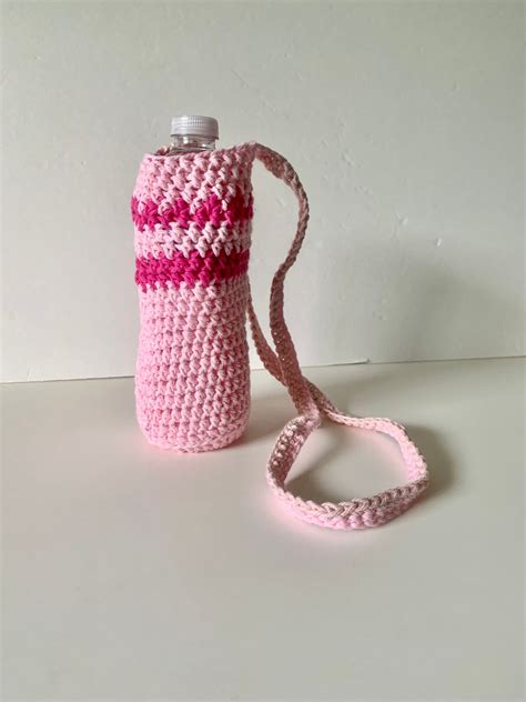 Water Bottle Holder With Strap, Water Bottle Bag, Cotton Crocheted Bottle Holder, Hands-free ...