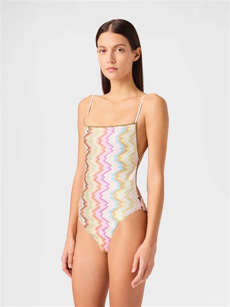 Printed one-piece swimsuit with open back Multicoloured | Missoni