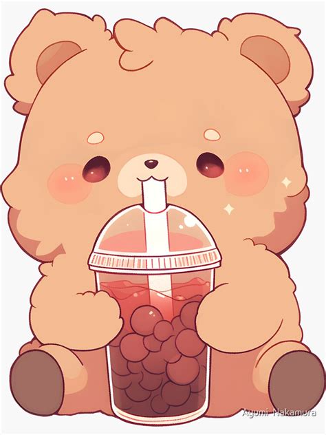 "Cute Chibi Chubby Teddy Bear Drinking Boba Tea" Sticker for Sale by ...