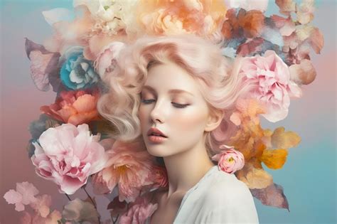Premium Photo | Beautiful woman in flowers Mental health women's day or ...
