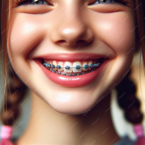 Premium Photo | A girl with braces on her teeth and the teeth showing a ...