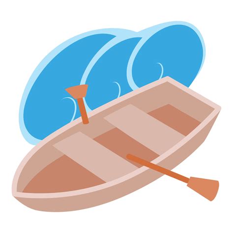 Rowboat icon isometric vector. Wooden fishing boat with paddle and sea ...