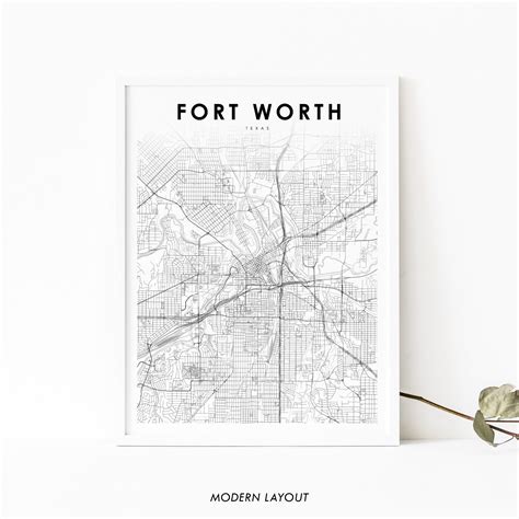 Downtown Fort Worth TX Map Print, Texas USA Map Art Poster, City Street