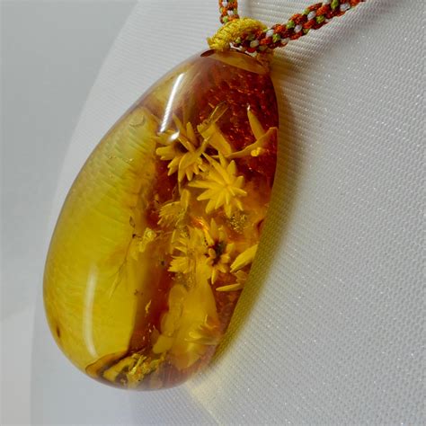 Certified 187 Carat Natural Amber Flower Pendant Necklace, Statement