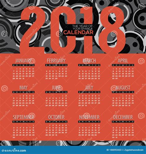 2018 Moderner Roter Und Schwarzer Grafischer Bedruckbarer Kalender