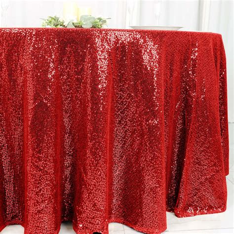 120" Red Sequin Premium Sequin Tablecloth | TableclothsFactory.com