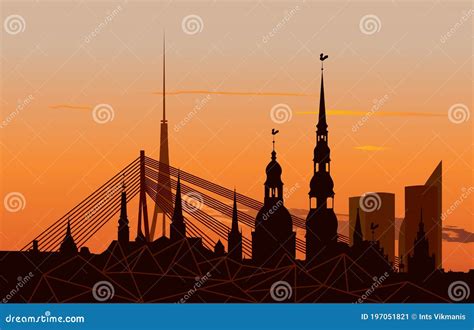 Old Riga Panorama Silhouette Cartoon Vector | CartoonDealer.com #3338287