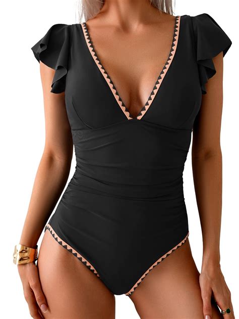 Snapklik.com : Womens One Piece Ruffle Swimsuit Tummy Control Bathing