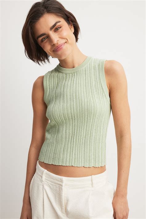 knitted ribbed sleeveless top green na kd