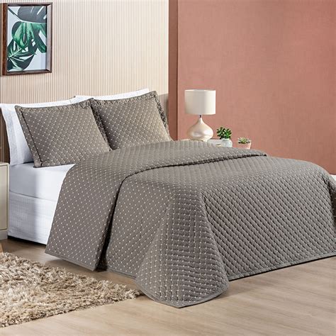 Cobre Leito E Colchas - Kit Cobre Leito Colcha Casal Padrão Ravena 3 Peças Micropercal Bordado ...