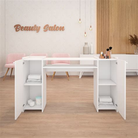 Mesas De Manicure E Pedicure - Mesa de Manicure Grande Rosa Com Porta 140 CM Ripado Para Pedicure Nail ...