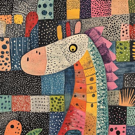 childlike giraffe patchwork poster  stock photo public domain