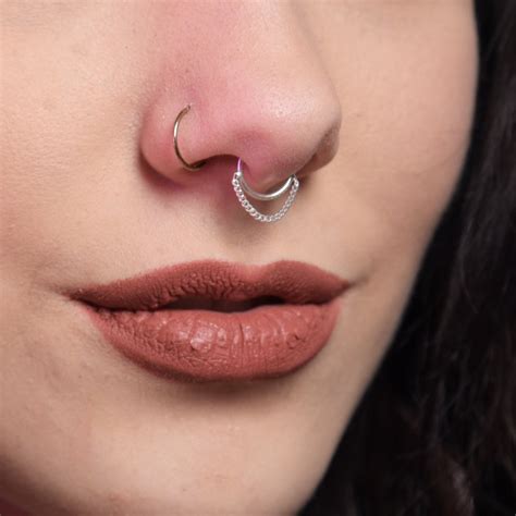 Minimal Chain Septum, Nose Ring, Silver Septum Piercing, Septum, Small ...